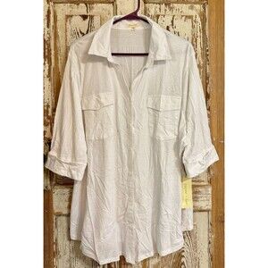 Paper + Tee Junior's Tunic Length 3/4 Sleeve Knit Top - White - 3X SOFT!